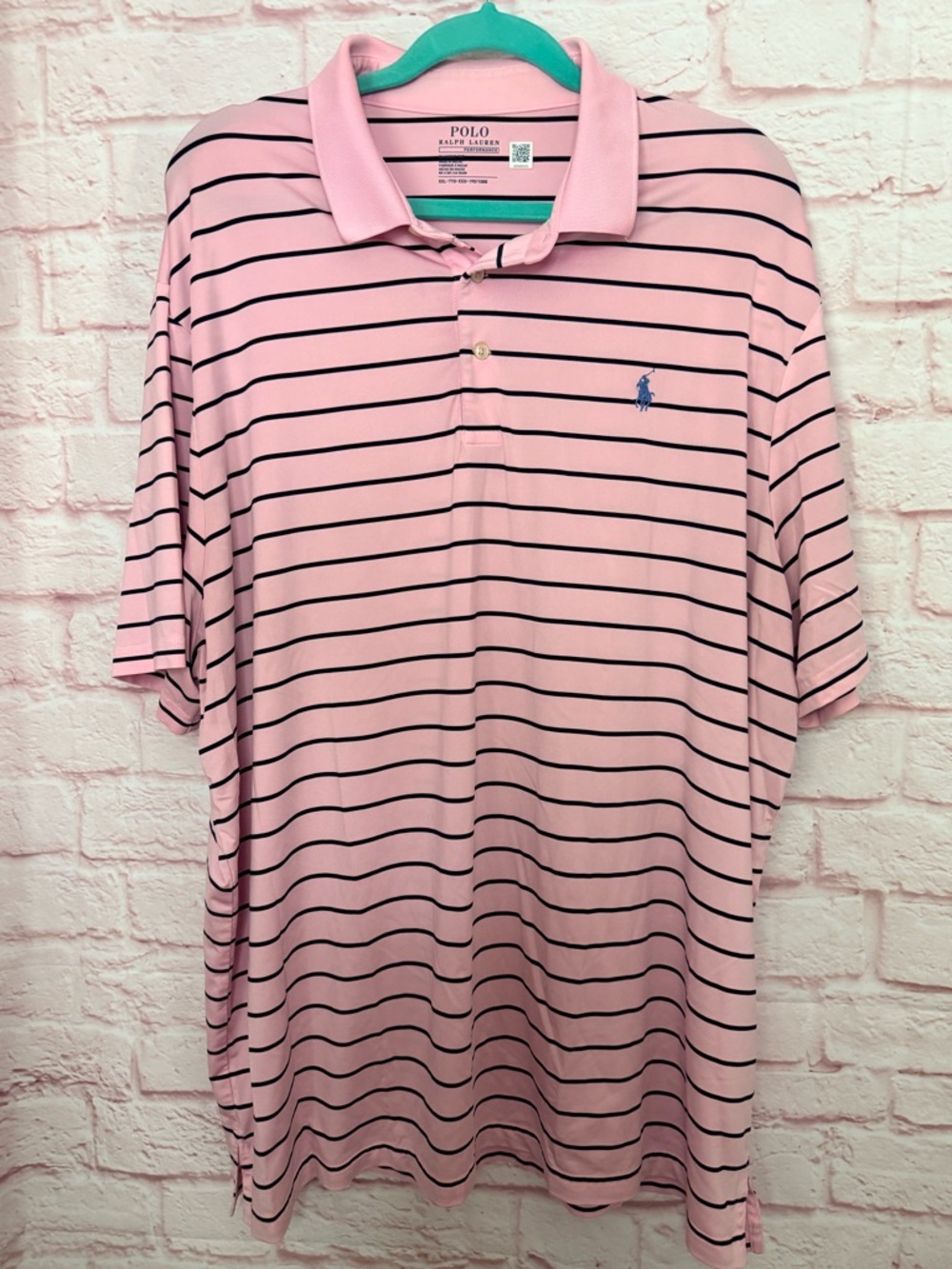 POLO Classic Fit Polo Pink with Black Stripe Performance Golf